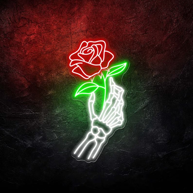 Skeleton Holding Rose Neon Sign