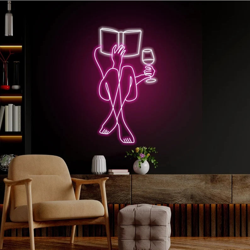 Woman Reading Book Neon Sign