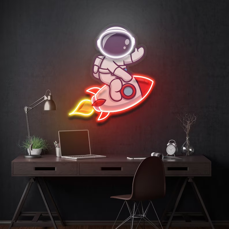 Rocket Astronaut Neon Sign