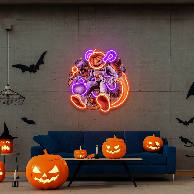 Astronaut Pumpkin Neon Sign
