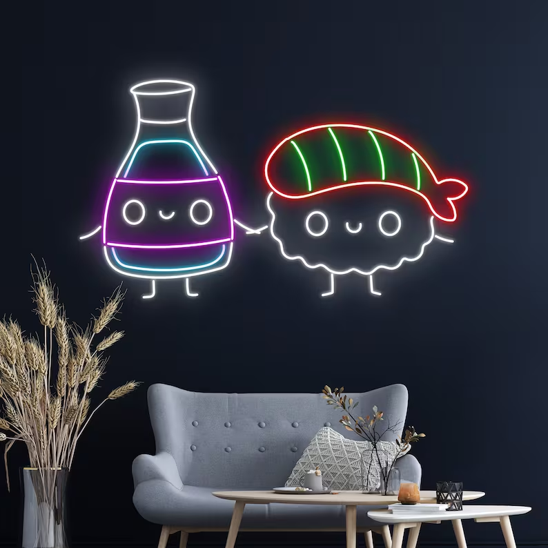 Couple Soy Sauce And Sushi Neon Sign