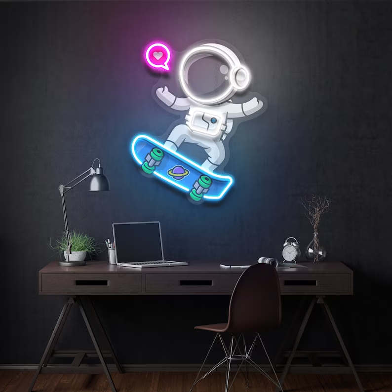 Skis Astronaut Neon Sign Artwork