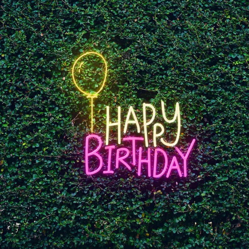 Happy Birthday With Balloon Neon Sign