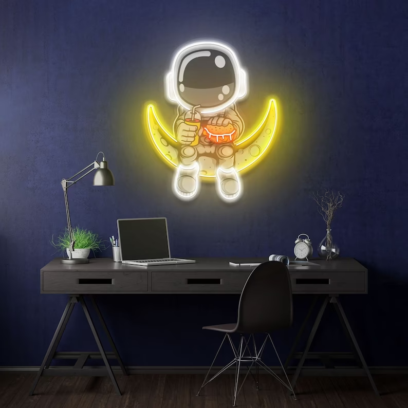 Eating Burger Astronaut Neon Sign