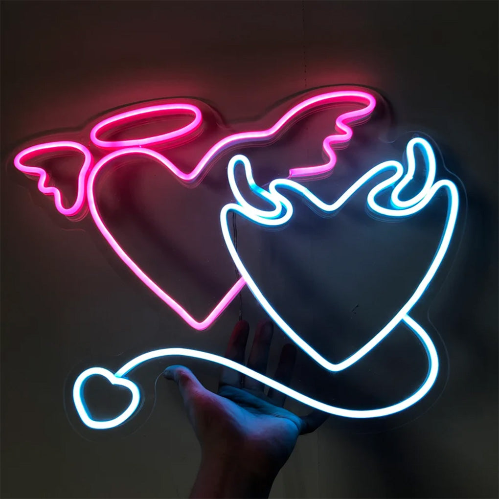 Angel and Demon in Love Heart Neon Light