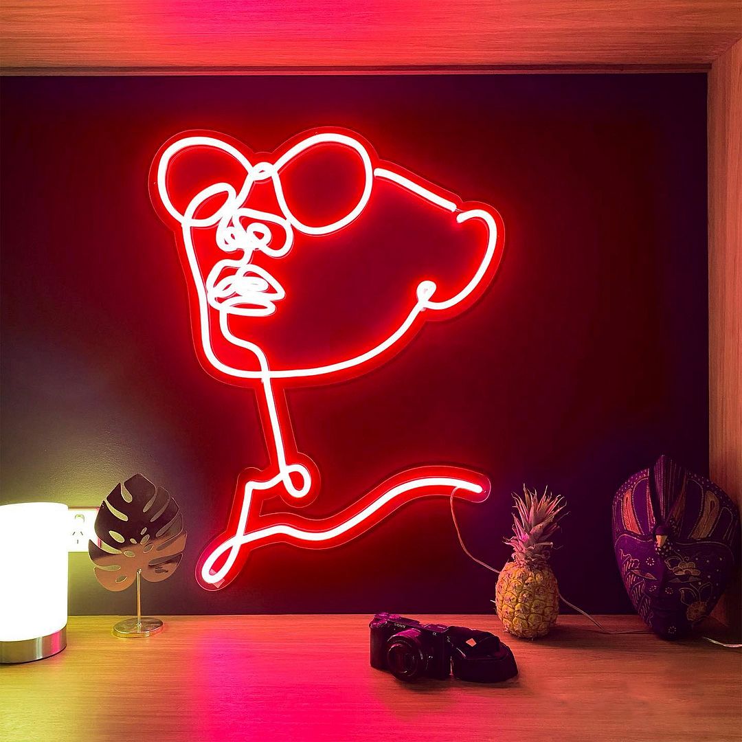 Adventure Girl Face Art Neon Sign