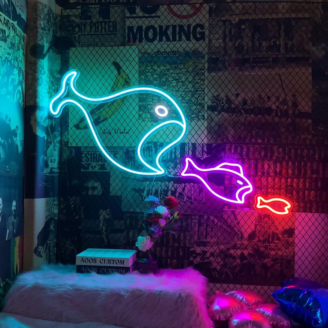 Big Fish Eats Small Fish Eat or be Eaten Neon Sign