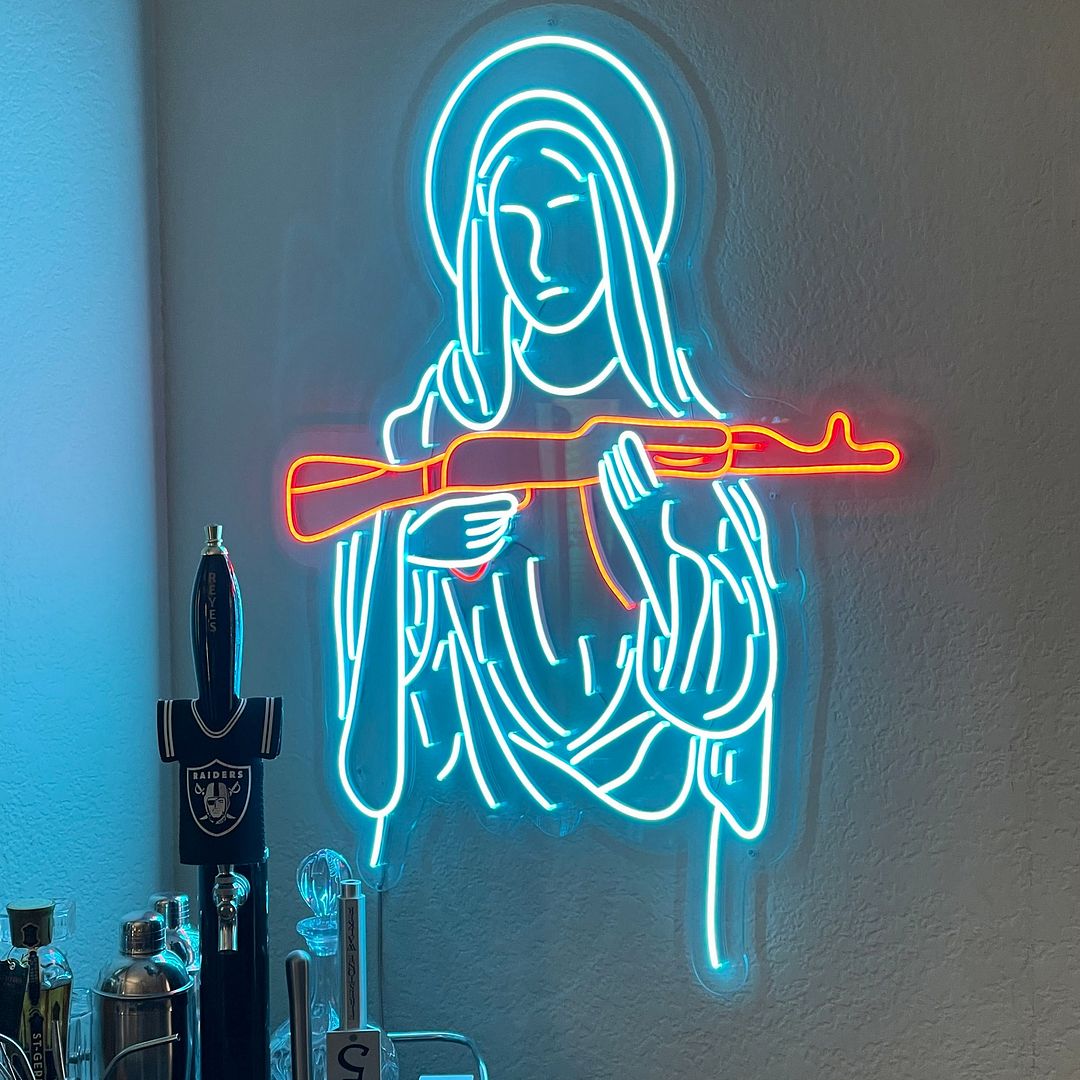 Blessed Virgin Mary with Gun Neon Sign