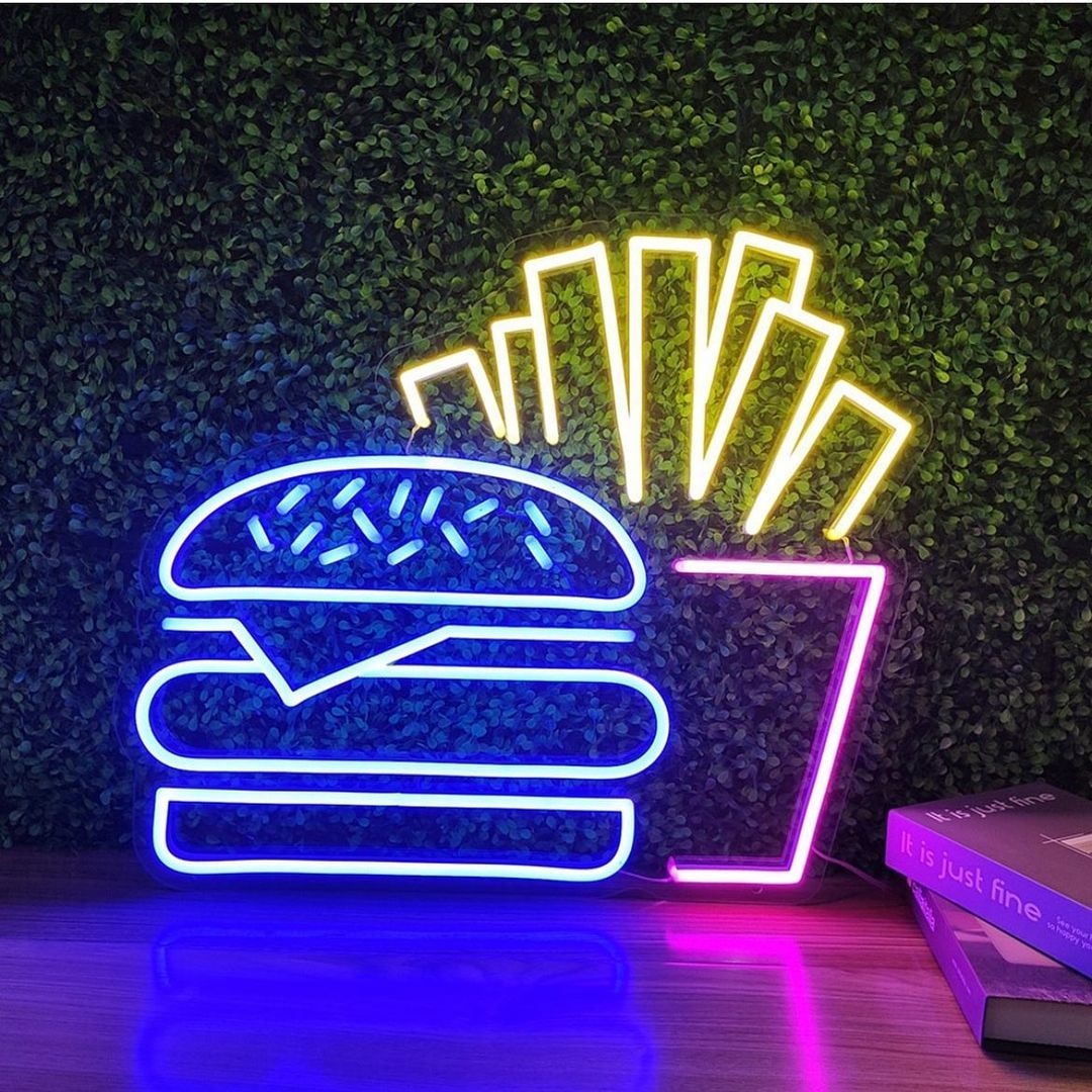 Burger and Fries Neon Sign