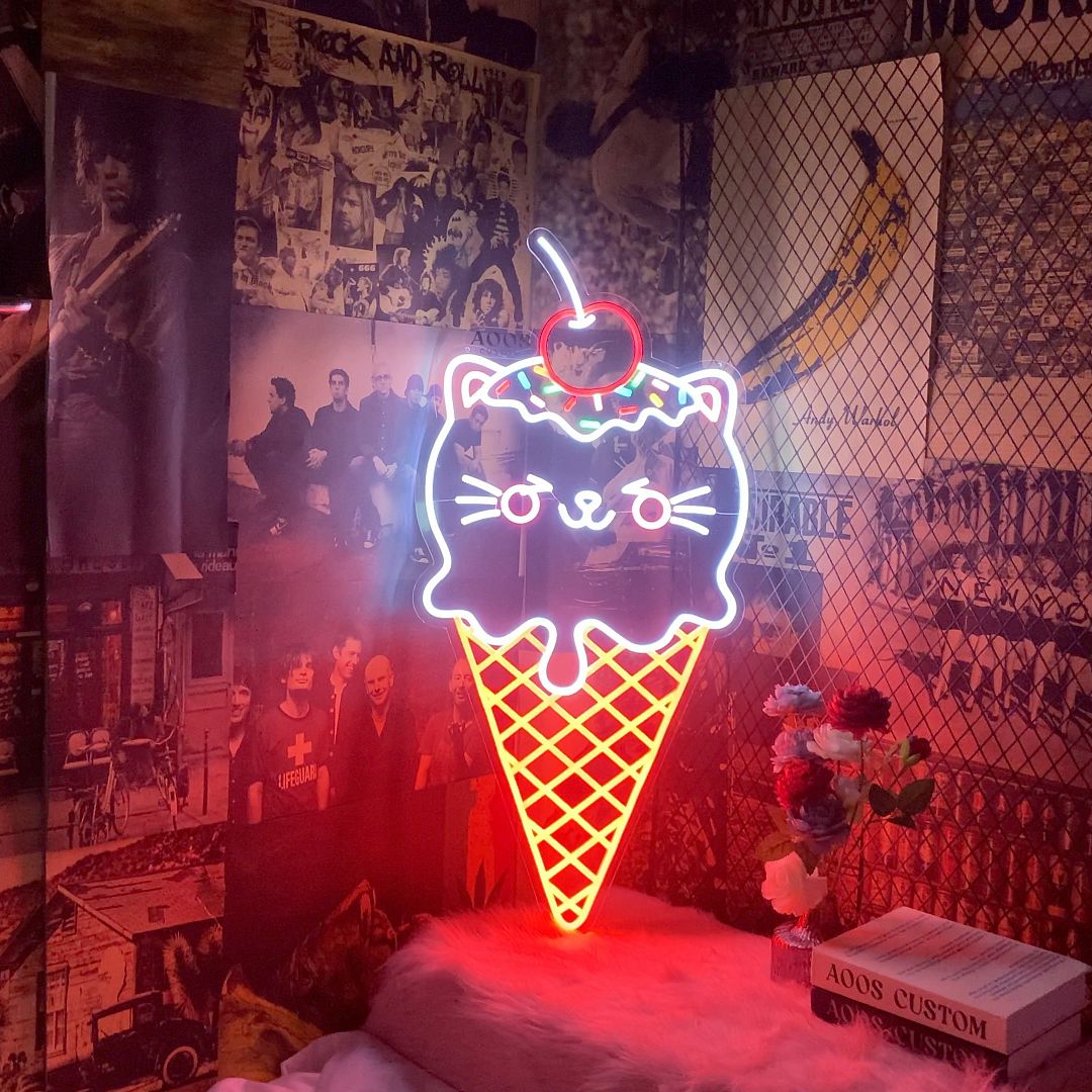 Cat Shaped Ice Cream Neon Sign