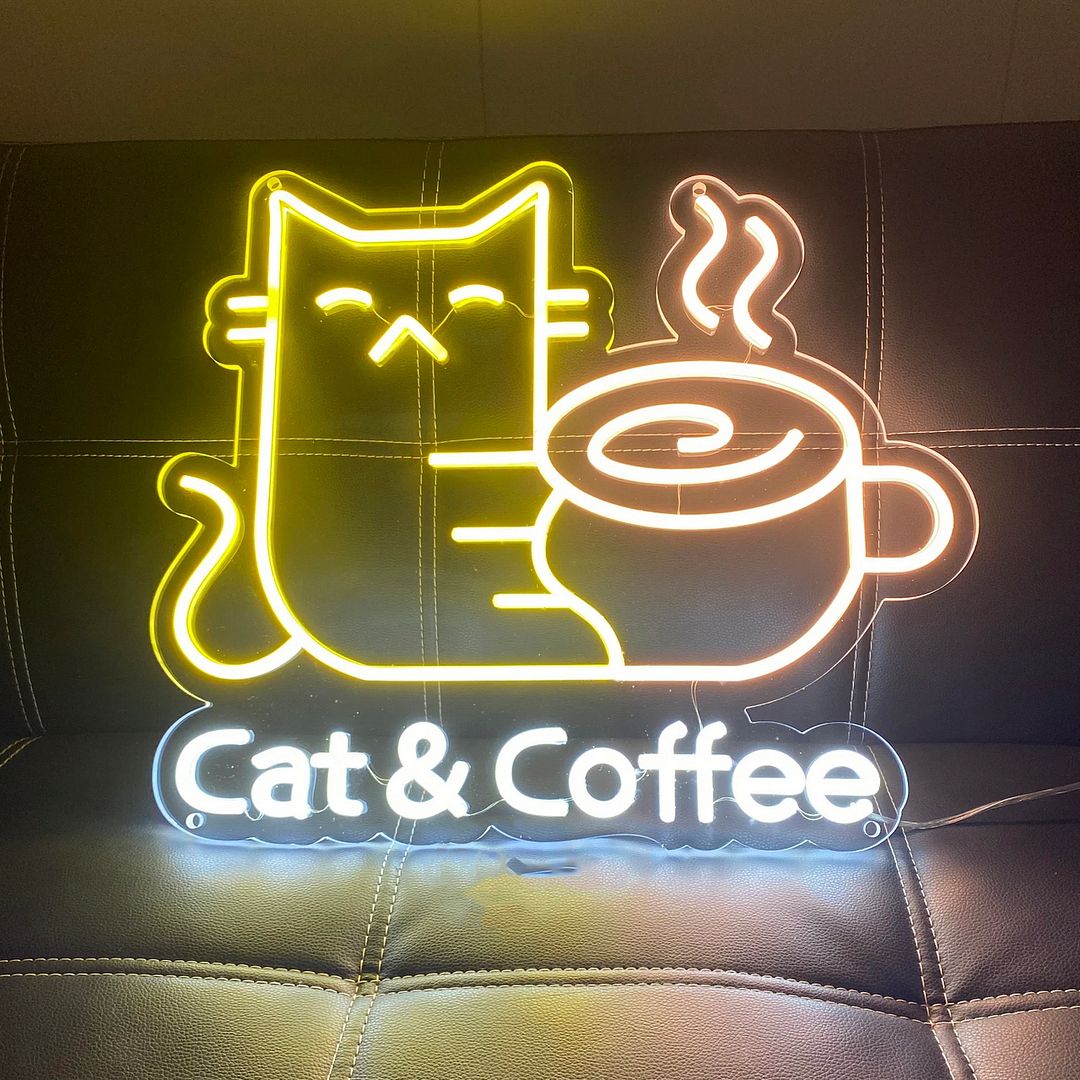 Cat and Coffee Neon Sign