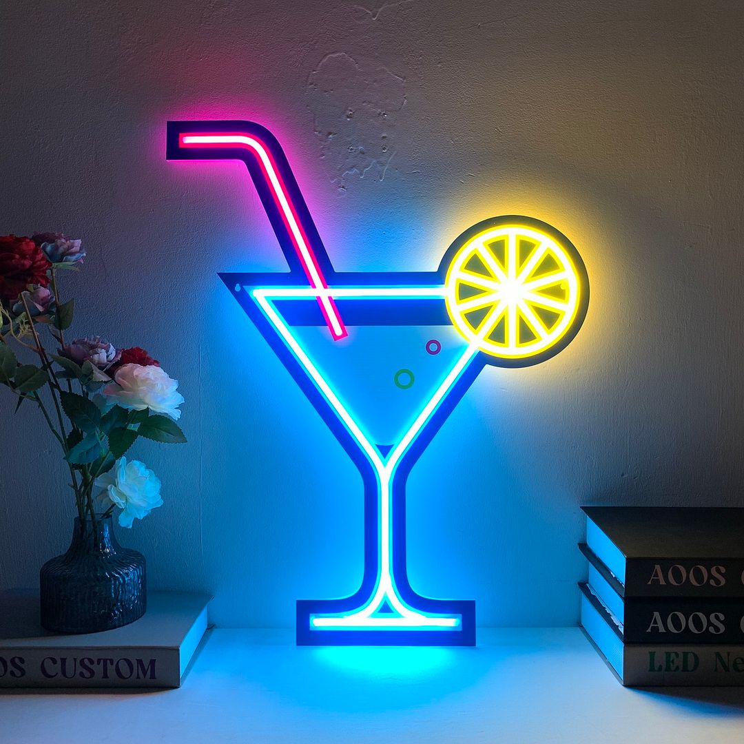 Cocktails Martini Glass with Lemon Neon Sign