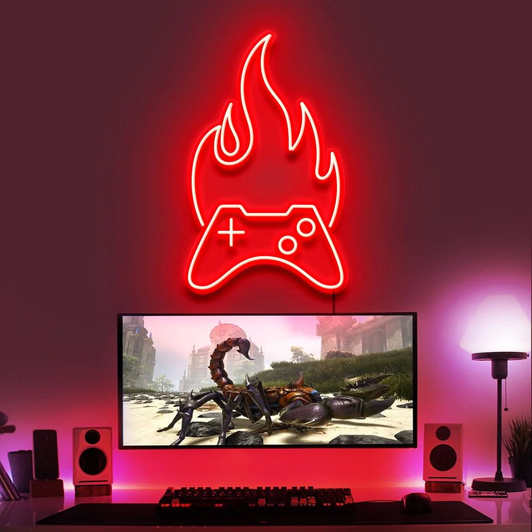 Controller On Fire Gaming Neon Sign