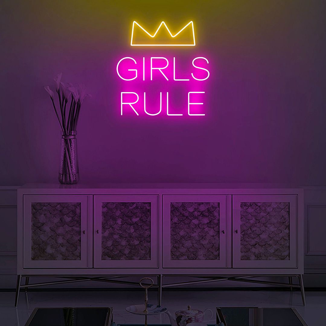 Girls Rule Queen Crown Neon Sign