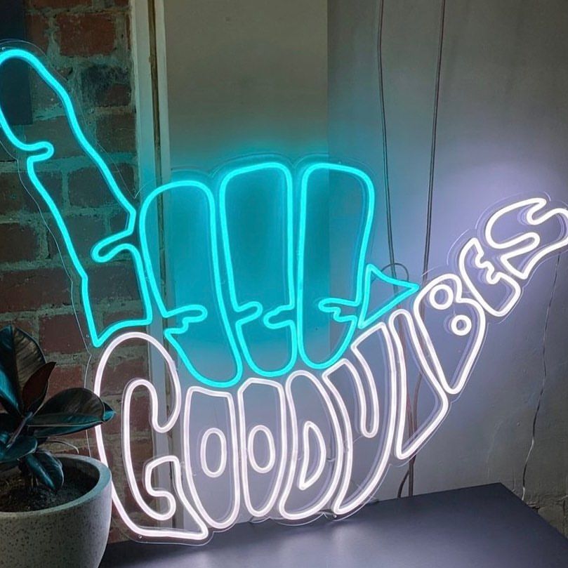 Good Vibes Hand Gesture Neon Sign