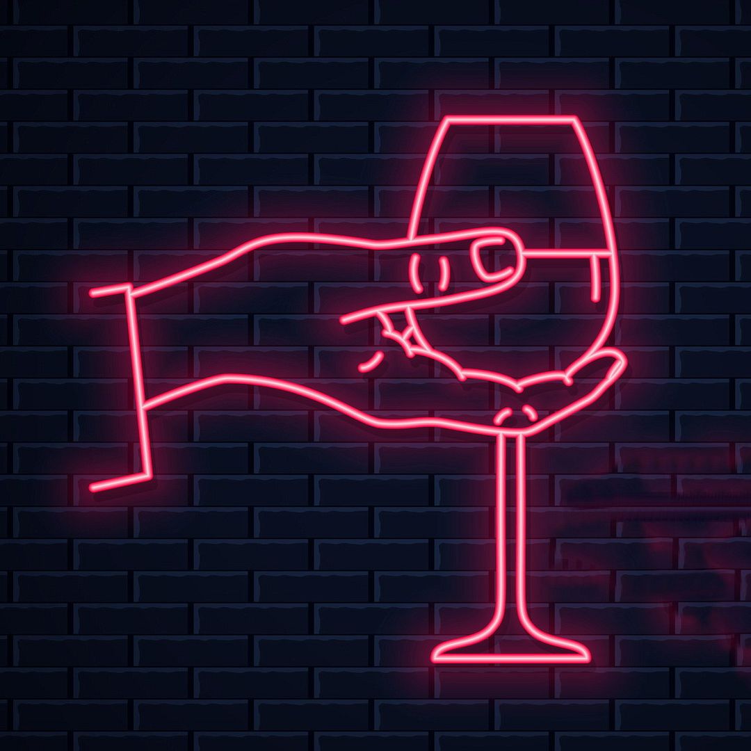 Hand Holding Wine Neon Sign