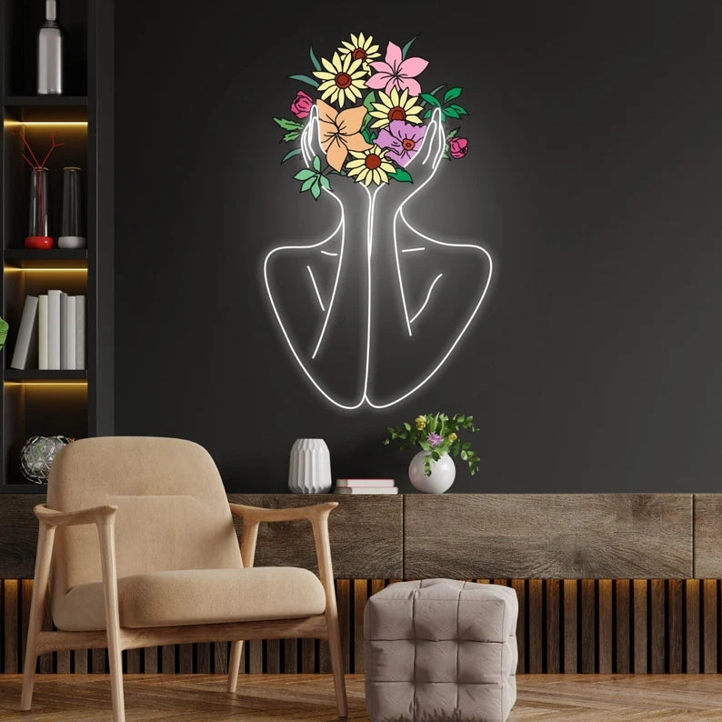 Flower Hand Woman Neon Sign