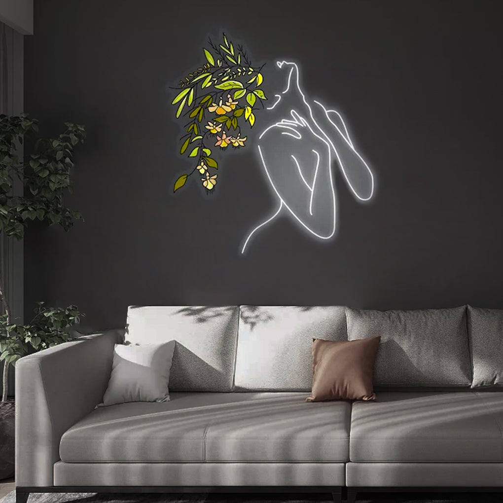 Flower Woman Line Art Neon Sign