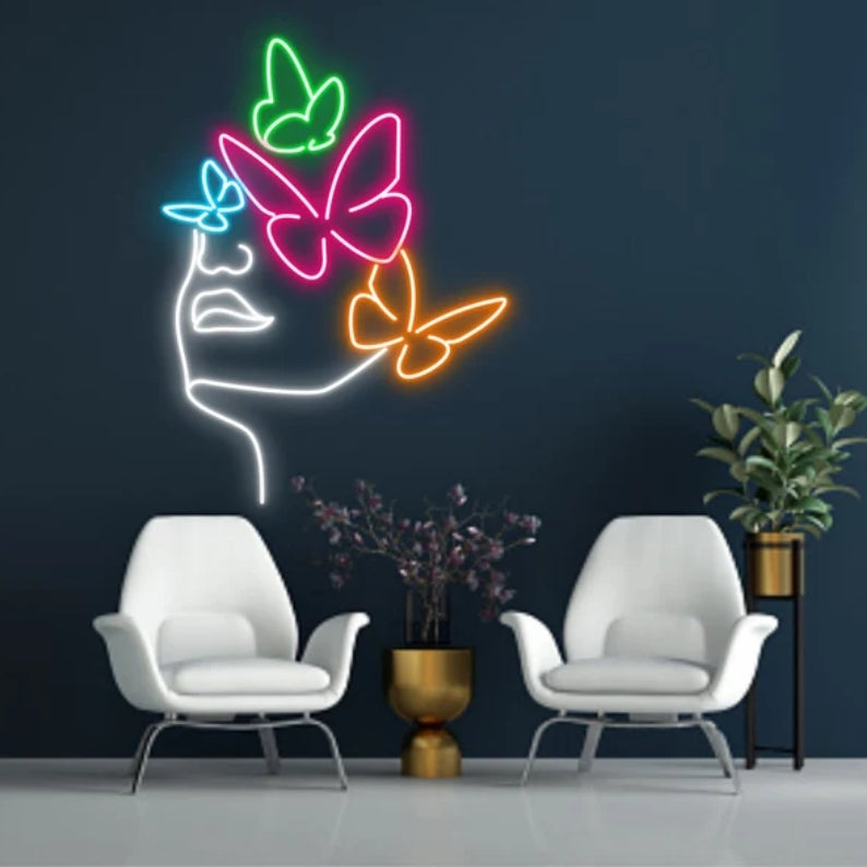 Butterflies On Face Neon Sign