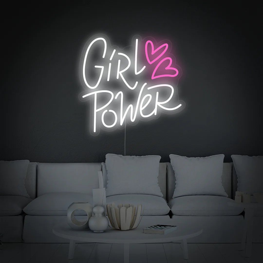 Girl Power Two Hearts Neon Sign